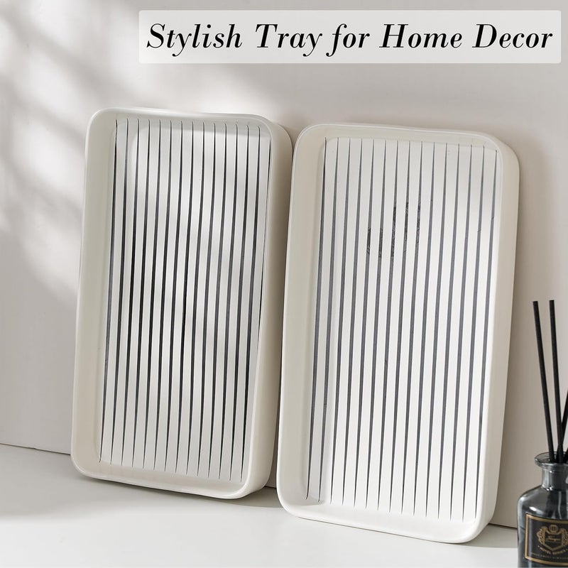 Pottify Bathroom Vanity Tray for Countertop,2PC Rectangle Striped Tray,Decorative Bathroom Organizer for Scrubber, Lotion Bottles, Perfume, Jewelry, Candle, Key Trinket Ring(Large,White) - Image 5
